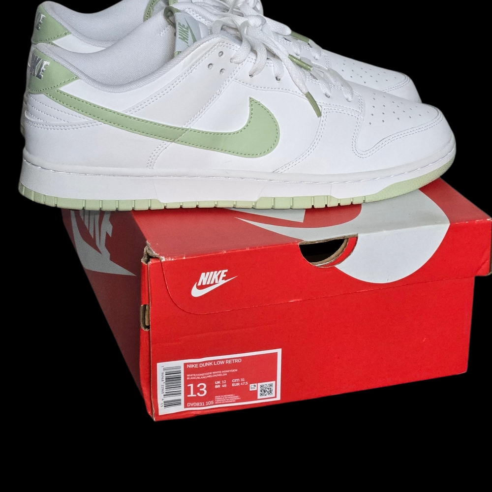Nike Dunk Low Retro White with Light Green Swoosh